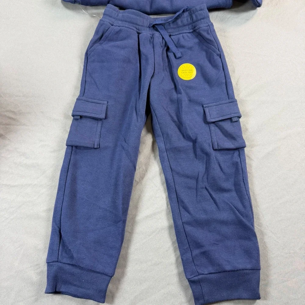 Cat & Jack Toddler Boys 2pc Cargo Sweatshirt and Jogger Set Navy Blue 4T NEW